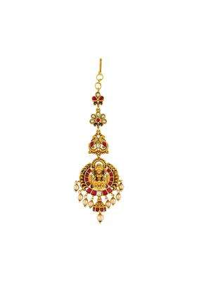 Kushals Fashion Jewellery Ruby Gold Polished Antique Maang Tikka for Women