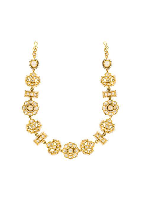 Kushals Fashion Jewellery White Victorian Polished Kundan Maang Tikka for Women