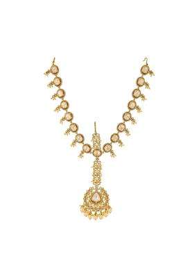 Kushals Fashion Jewellery White Victorian Polished Kundan Maang Tikka for Women
