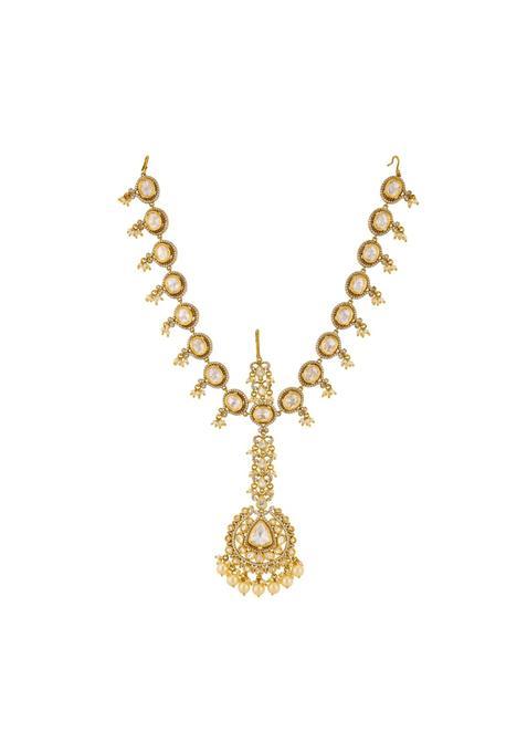 Kushals Fashion Jewellery White Victorian Polished Kundan Maang Tikka for Women