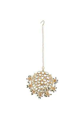 Ruby Raang Womens Mixed Metal Artificial Kundan Maang Tikkas Traditional Jewellery Set for Women White