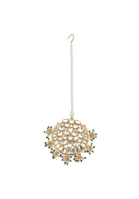 Ruby Raang Womens Mixed Metal Artificial Kundan Maang Tikkas Traditional Jewellery Set for Women White
