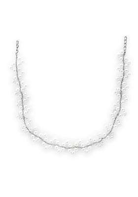 Nuyug White Rhodium Plated Zig Zag Design Pearl Matha Patti for Women