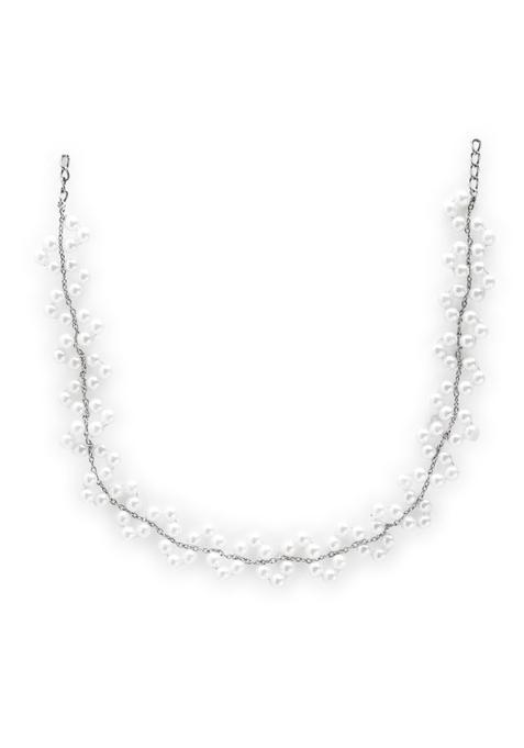 Nuyug White Rhodium Plated Zig Zag Design Pearl Matha Patti for Women