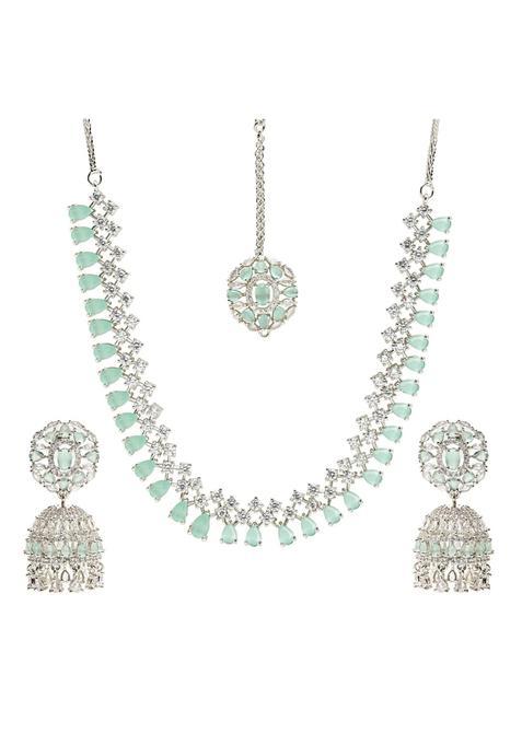 Youbella Jewellery for Women American Diamond Necklace Jewellery Set with Earring and Maang Tikka for Women