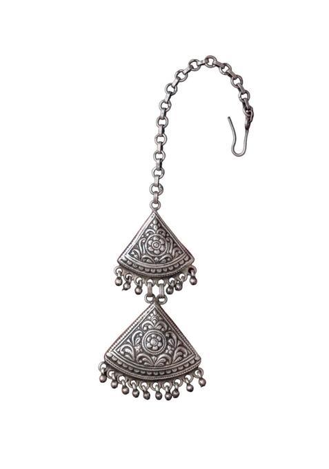 Shyle 925 Sterling Silver Maangtika Mizoya Intricate Two Layer Ghughri Maangtika Well Stamped with 925