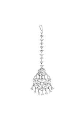 Kushals Fashion Jewellery White Zircon Maang Tikka for Women