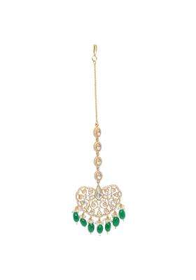 Gehna Green Jaipur Emerald and Moissanite Studded Maang Tikka or Forehead Ornament for Girls and Women