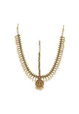 Kushals Fashion Jewellery Ruby Gold Plated Antique Mathapatti Tikka for Women