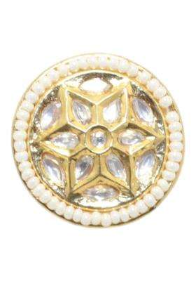 Rajasthan Gems Borla Maang Tikka Gold Rhodium Cubic Zirconia Zircon Uncut Polki and Pearl Stone Head Gear
