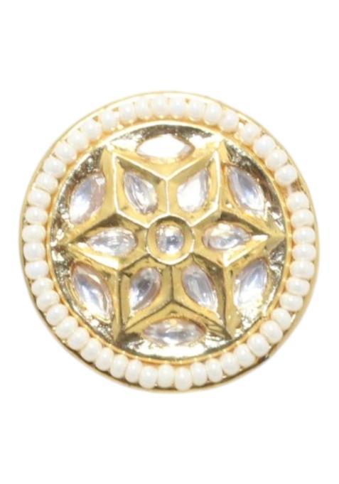 Rajasthan Gems Borla Maang Tikka Gold Rhodium Cubic Zirconia Zircon Uncut Polki and Pearl Stone Head Gear