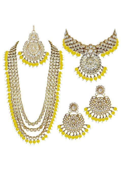 I Jewels Traditional 18K Gold Plated Kundan and Pearl Studded Bridal Choker Necklace Jewellery Set
