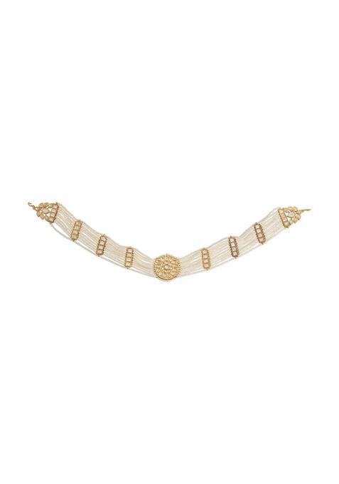 Kushals Fashion Jewellery White Victorian Polished Copper Kundan Tikka Best for Bridesmaids