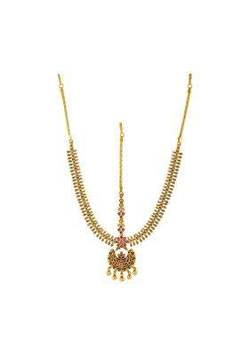 Kushals Fashion Jewellery Ruby Gold Plated Antique Mathapatti Tikka for Women