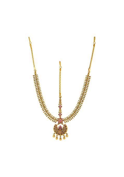Kushals Fashion Jewellery Ruby Gold Plated Antique Mathapatti Tikka for Women