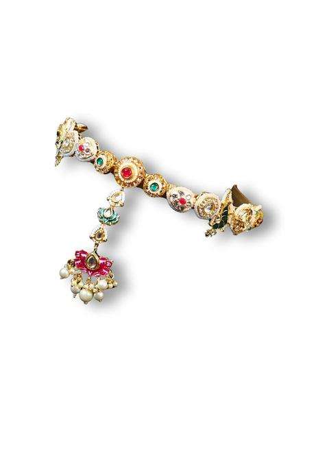 Viana Jewels Multicolor Amara Maangtikka Hairband for Women Brass Kundan Matha Patti Traditional Bridal