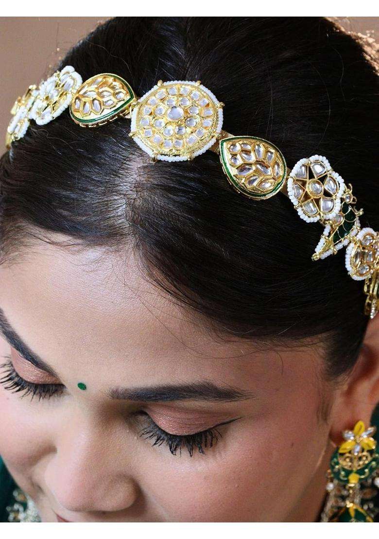 Viana Jewels Multicolor Apara Maangtikka Hairband for Women Brass Kundan Matha Patti Traditional Bridal - Indya