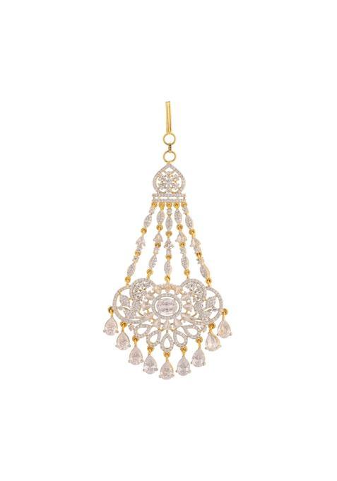 Voylla Sparkling Elegance Noorani Sheesh American Diamond Passa Maang Tikka for Women Gold Maang Tika Wedding