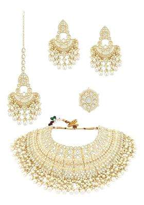 Vaidika Royal Heritage Multilayer Kundan Bridal Necklace Set with Maang Tikka Earrings and Ring