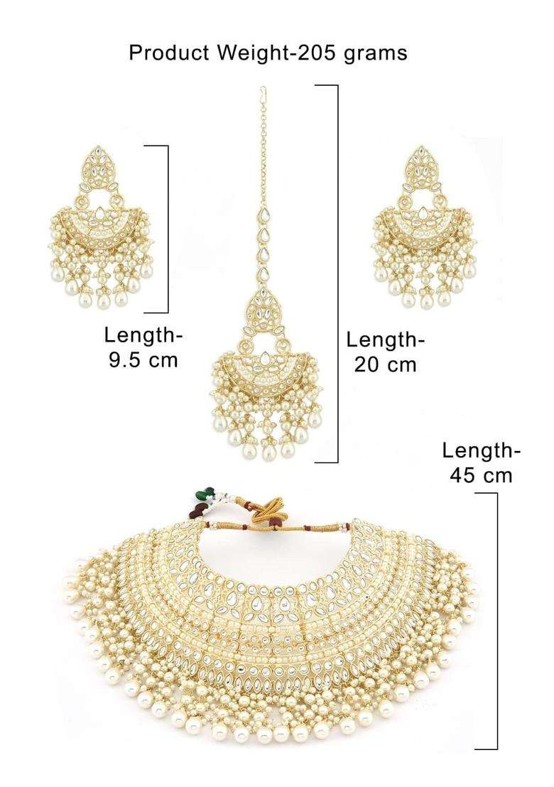 Vaidika Royal Heritage Multilayer Kundan Bridal Necklace Set with Maang Tikka Earrings and Ring - Indya