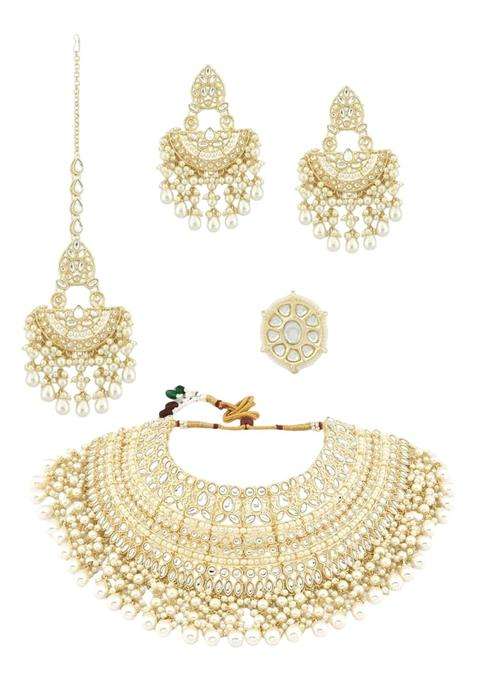 Vaidika Royal Heritage Multilayer Kundan Bridal Necklace Set with Maang Tikka Earrings and Ring