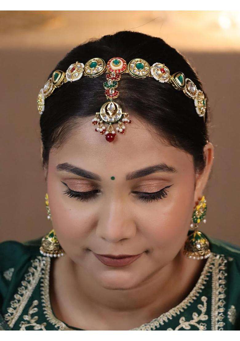 Viana Jewels Multicolor Amol Maangtikka Hairband for Women Brass Kundan Matha Patti Traditional Bridal - Indya