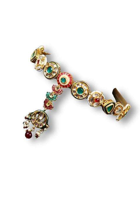 Viana Jewels Multicolor Amol Maangtikka Hairband for Women Brass Kundan Matha Patti Traditional Bridal