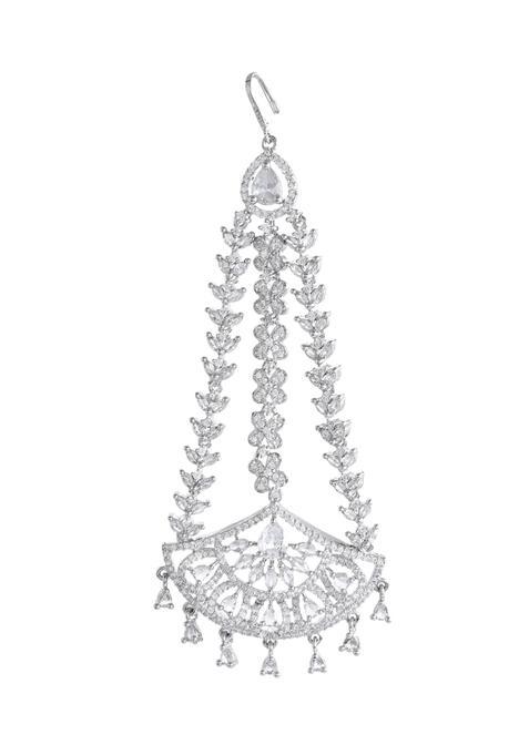 Silvermerc Designs Bridal American Diamond CZ Paasa Maangtika for Women and Girls