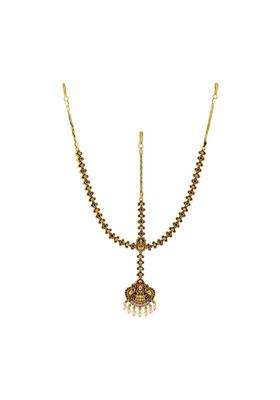 Kushals Fashion Jewellery Ruby Green Gold Plated Antique Mathapatti Tikka for Women