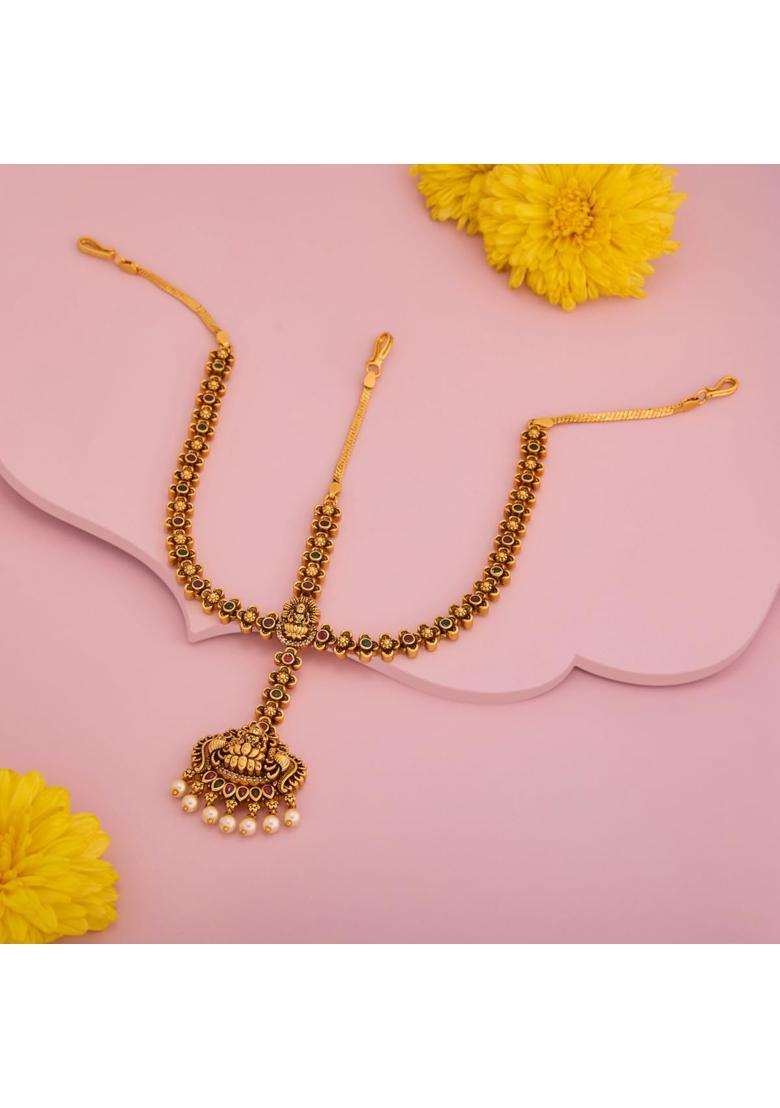 Kushals Fashion Jewellery Ruby Green Gold Plated Antique Mathapatti Tikka for Women - Indya