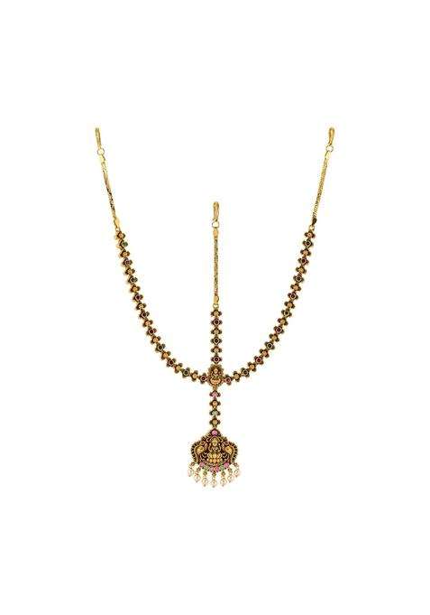 Kushals Fashion Jewellery Ruby Green Gold Plated Antique Mathapatti Tikka for Women