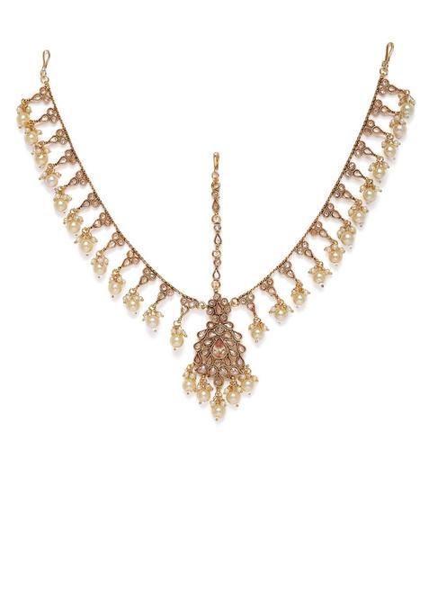 Accessher Gold Plated Antique Embellished with Pearls Maatha Patti for Women and Girls