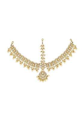 Kushals Fashion Jewellery Pearl Victorian Plated Kundan Mathapatti Tikka for Women