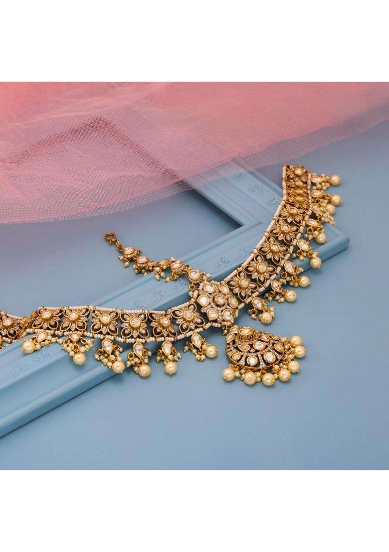 Kushals Fashion Jewellery Pearl Victorian Plated Kundan Mathapatti Tikka for Women - Indya