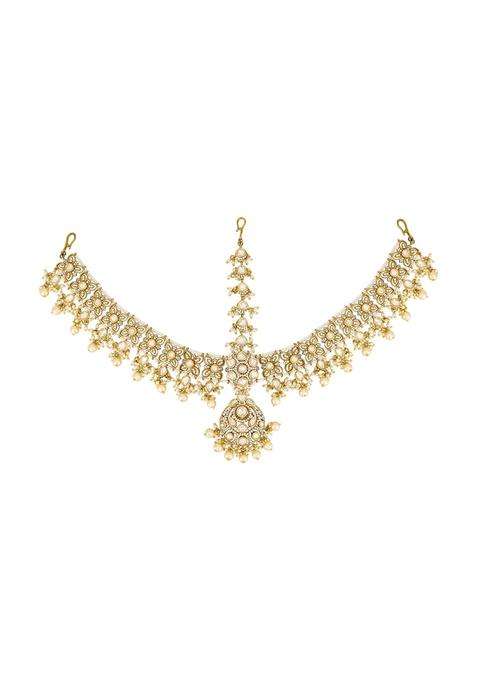Kushals Fashion Jewellery Pearl Victorian Plated Kundan Mathapatti Tikka for Women