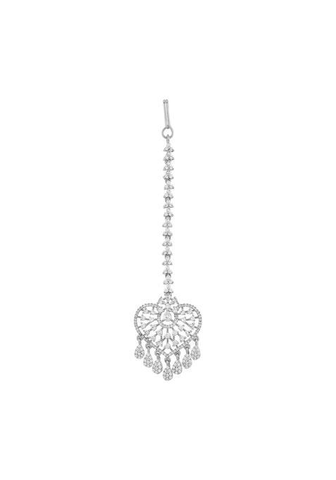 Kushals Fashion Jewellery White Rodium Polished Copper Zircon Tikka