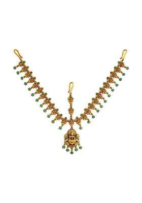Kushals Fashion Jewellery Ruby Green Gold Polished Copper Antique Tikka Best for Bridesmaids