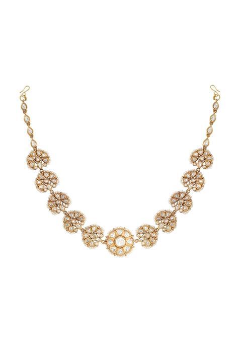 Kushals Fashion Jewellery White Victorian Polished Copper Kundan Tikka Best for Bridesmaids