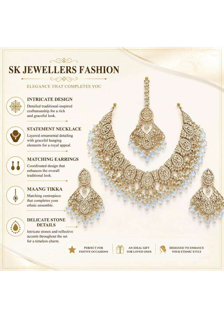SK Jewellers Fashion Traditional Ethnic Choker Necklace Set with Matching Earrings and Maang Tikka for Women - Indya