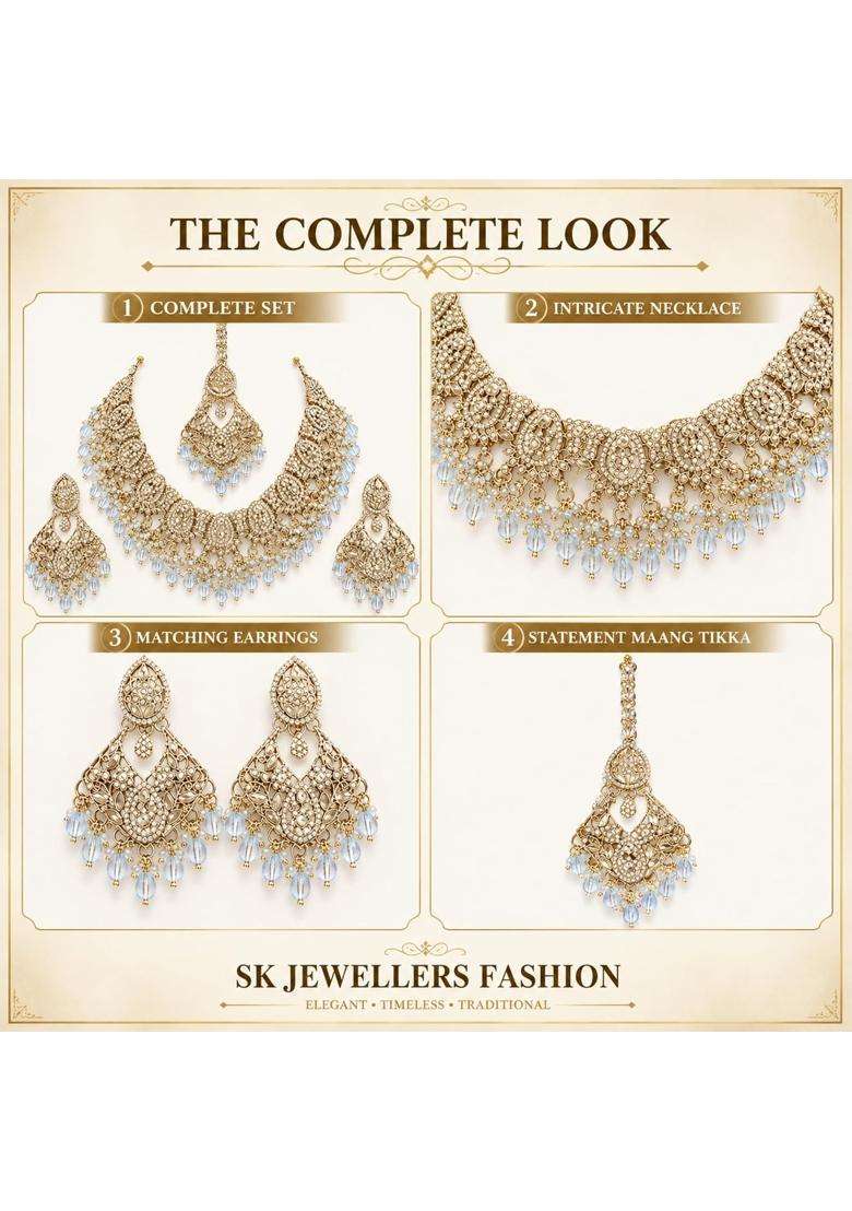 SK Jewellers Fashion Traditional Ethnic Choker Necklace Set with Matching Earrings and Maang Tikka for Women - Indya