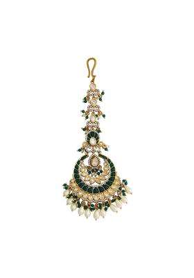 Kushals Fashion Jewellery Ruby Green Victorian Polished Copper Kundan Tikka Best for Bridesmaids