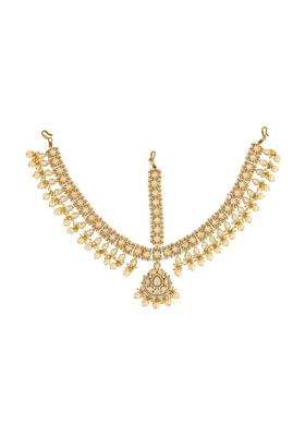 Kushals Fashion Jewellery Green Victorian Plated Kundan Mathapatti Tikka for Women