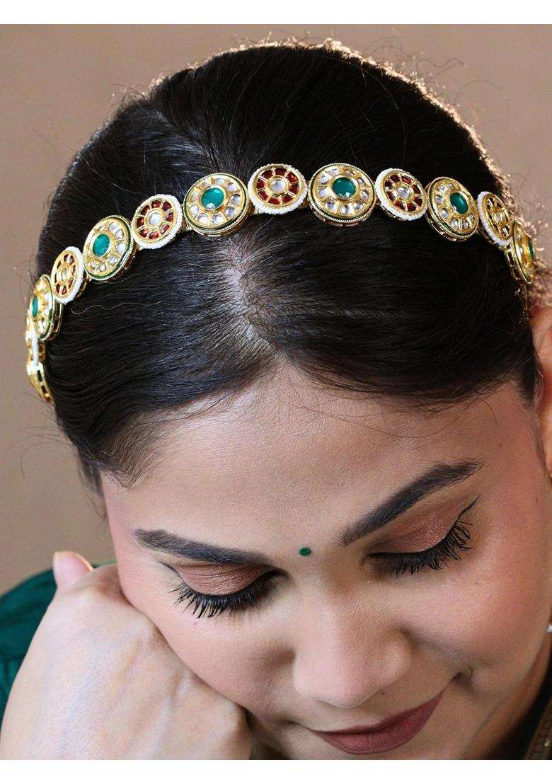 Viana Jewels Multicolor Amrapalli Maangtikka Hairband for Women Brass Kundan Bridal Headpiece Traditional - Indya