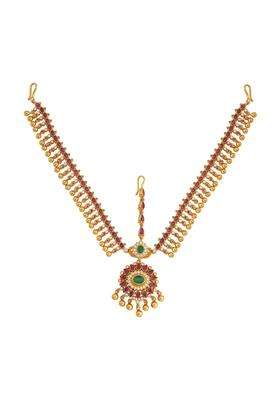 Kushals Fashion Jewellery Ruby Green Gold Polished 925 Silver Temple Tikka Best for Bridesmaids