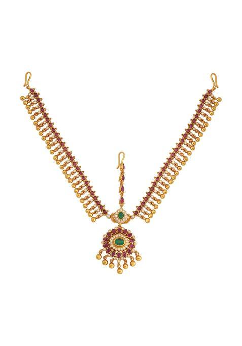 Kushals Fashion Jewellery Ruby Green Gold Polished 925 Silver Temple Tikka Best for Bridesmaids