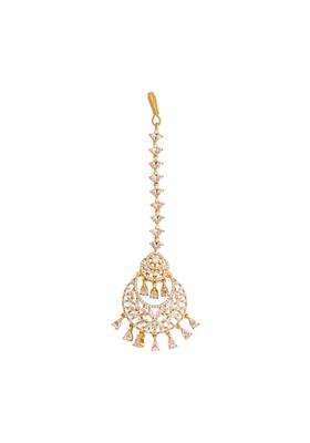 Kushals Fashion Jewellery White Zircon Maang Tikka for Women