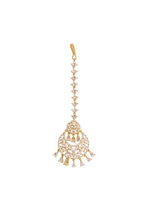 Kushals Fashion Jewellery White Zircon Maang Tikka for Women