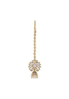 Kushals Fashion Jewellery White Victorian Plated Kundan Maang Tikka for Women