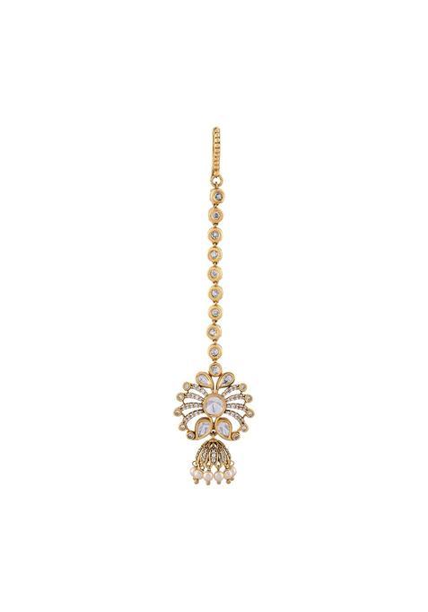 Kushals Fashion Jewellery White Victorian Plated Kundan Maang Tikka for Women