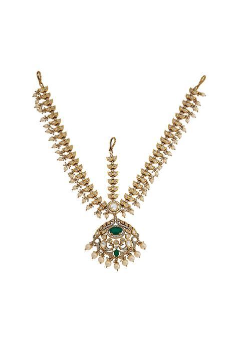 Kushals Fashion Jewellery Green Victorian Polished Copper Kundan Tikka Best for Bridesmaids
